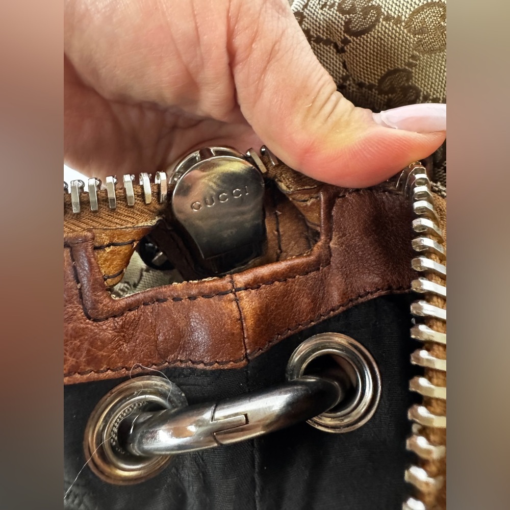 Gucci Tan and Brown Monogram Silver Hardware Shoulder Bag - Picture 9 of 12
